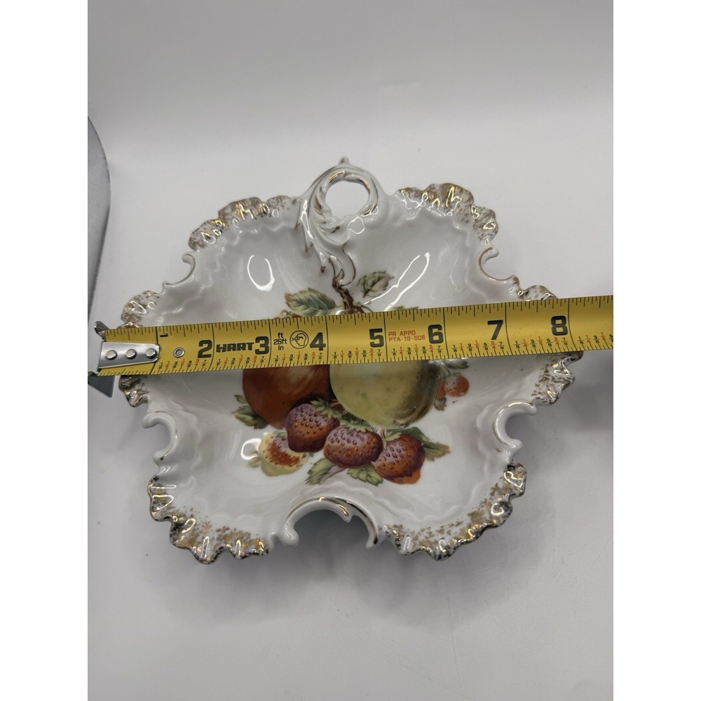 Vintage China Candy Trinket Dish  Fluted Gold Rim Pear Fruit Design Nippon 8 In